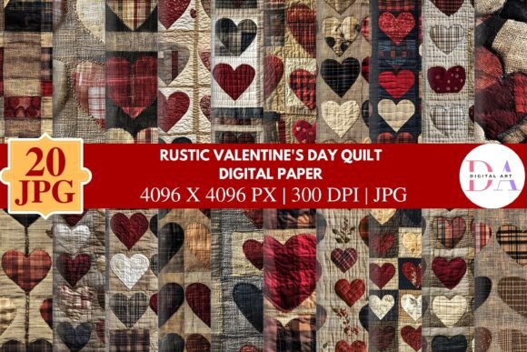 Download Rustic Valentine's Day Quilt Digital Pap - Premium Bundle