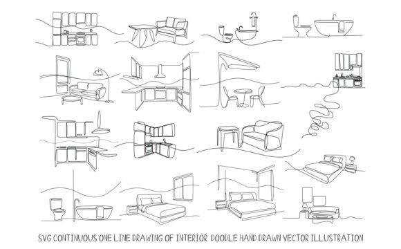 Download Continuous One Line Drawing of Interior - Drawing Collection