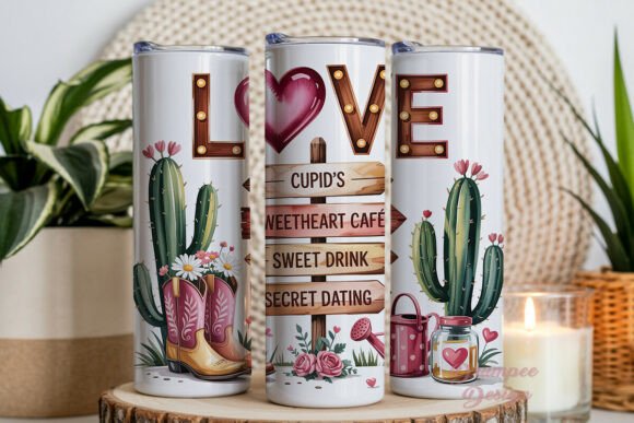 Download Rustic Valentine Cactus Tumbler Wrap PNG - Premium Resources